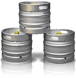 Drei Edelstahl-Bierfässer